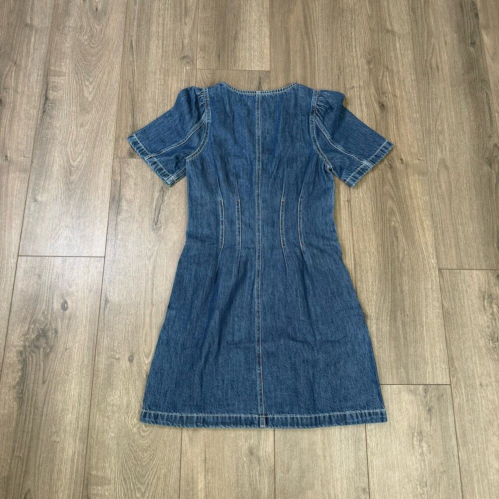 Madewell Dress WMNS 00 Blue Puff Sleeve Zip Front A-Line Mini Y2K Denim Revival - Picture 3 of 7